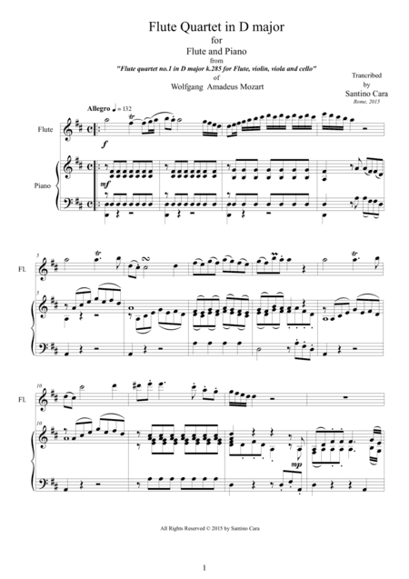 Mozart - Flute quartet in D K.285 - 1 Allegro - Version Flute and piano (arr. Santino Cara)