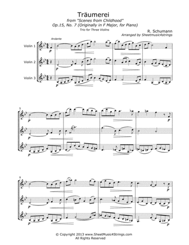 Schumann, R. - Traumerei for Three Violins (arr. Linda M. Scott)