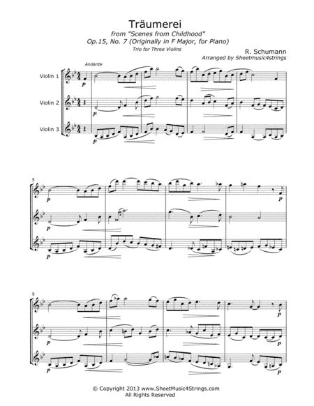 Schumann, R. - Traumerei for Three Violins (arr. Linda M. Scott)