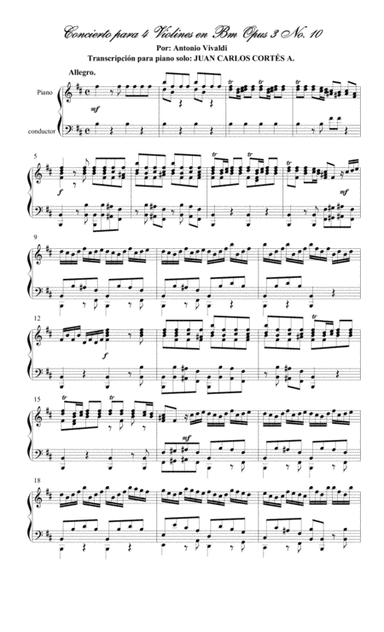 Concierto para 4 violines en Bm - Vivaldi Piano Solo - I Allegro (arr. Juan Carlos Cortés Aguirre)