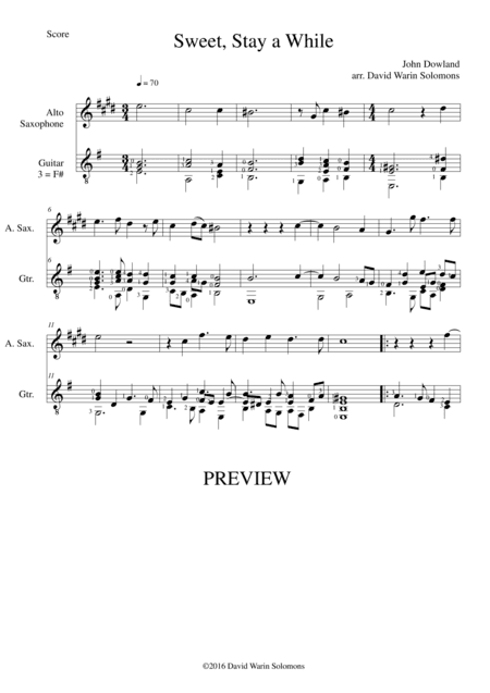 Sweet stay a while for alto saxophone and guitar (arr. David Warin Solomons)