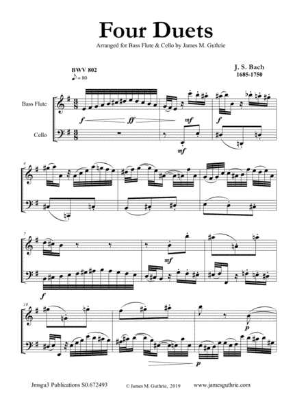 Bach: Four Duets for Bass Flute & Cello (arr. James M. Guthrie, ASCAP)