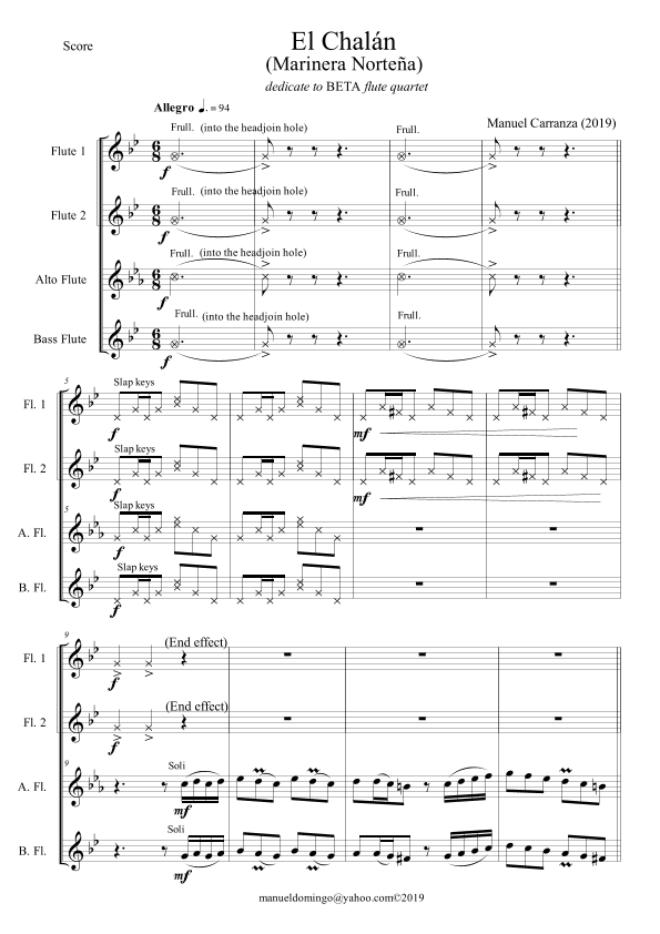 "El Chalán" Op.12 (marinera norteña) for flute quartet