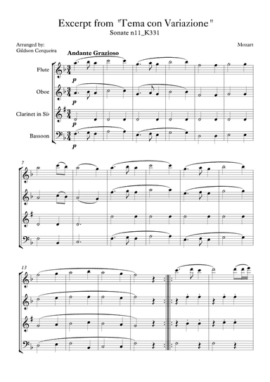 Excerpt from sonate k331 - "Tema con Variazione" (arr. Gildson Cerqueira)