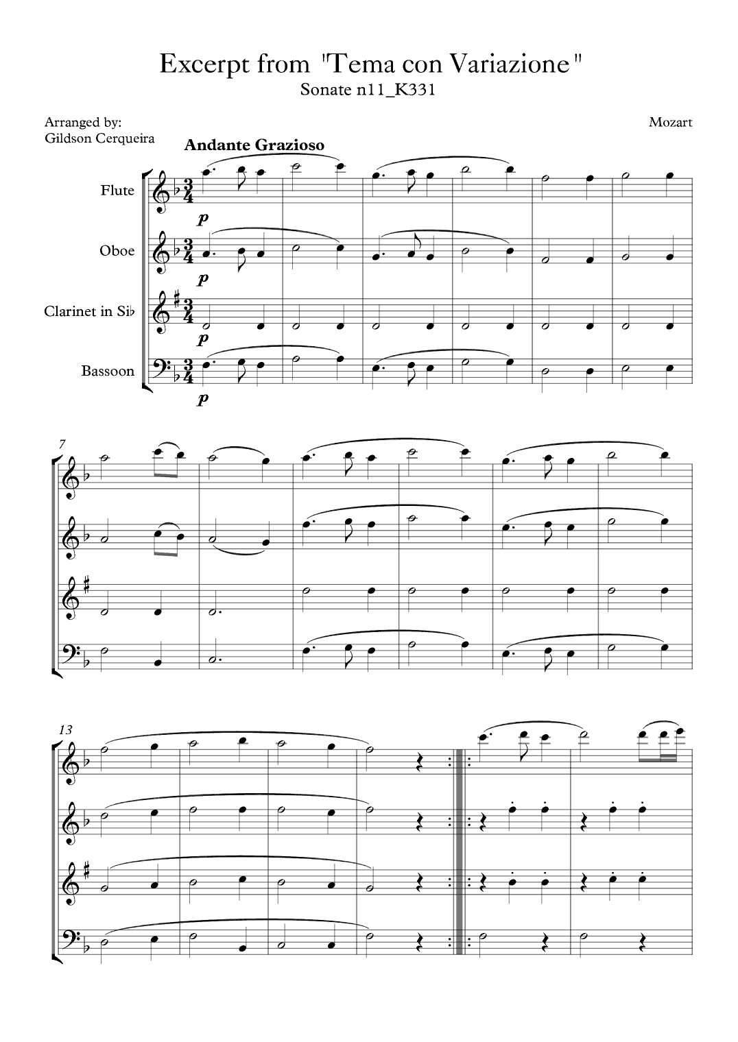Excerpt from sonate k331 - "Tema con Variazione" (arr. Gildson Cerqueira)