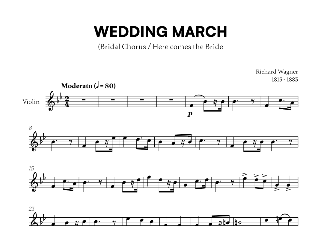 Richard Wagner - Wedding March (Here comes the Bride) (for Violin Solo) (arr. Cadenza Editions)