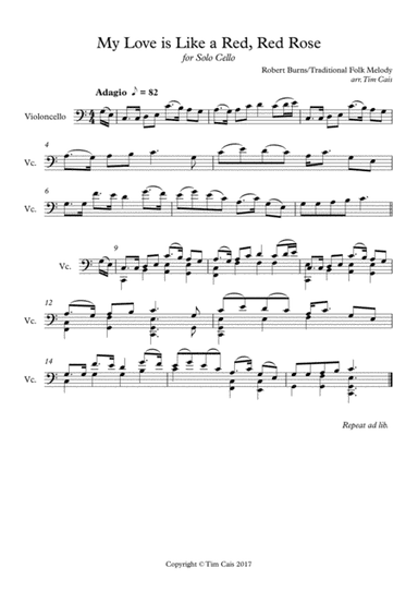 My Love is Like a Red, Red Rose - Solo Cello (arr. Tim Cais)
