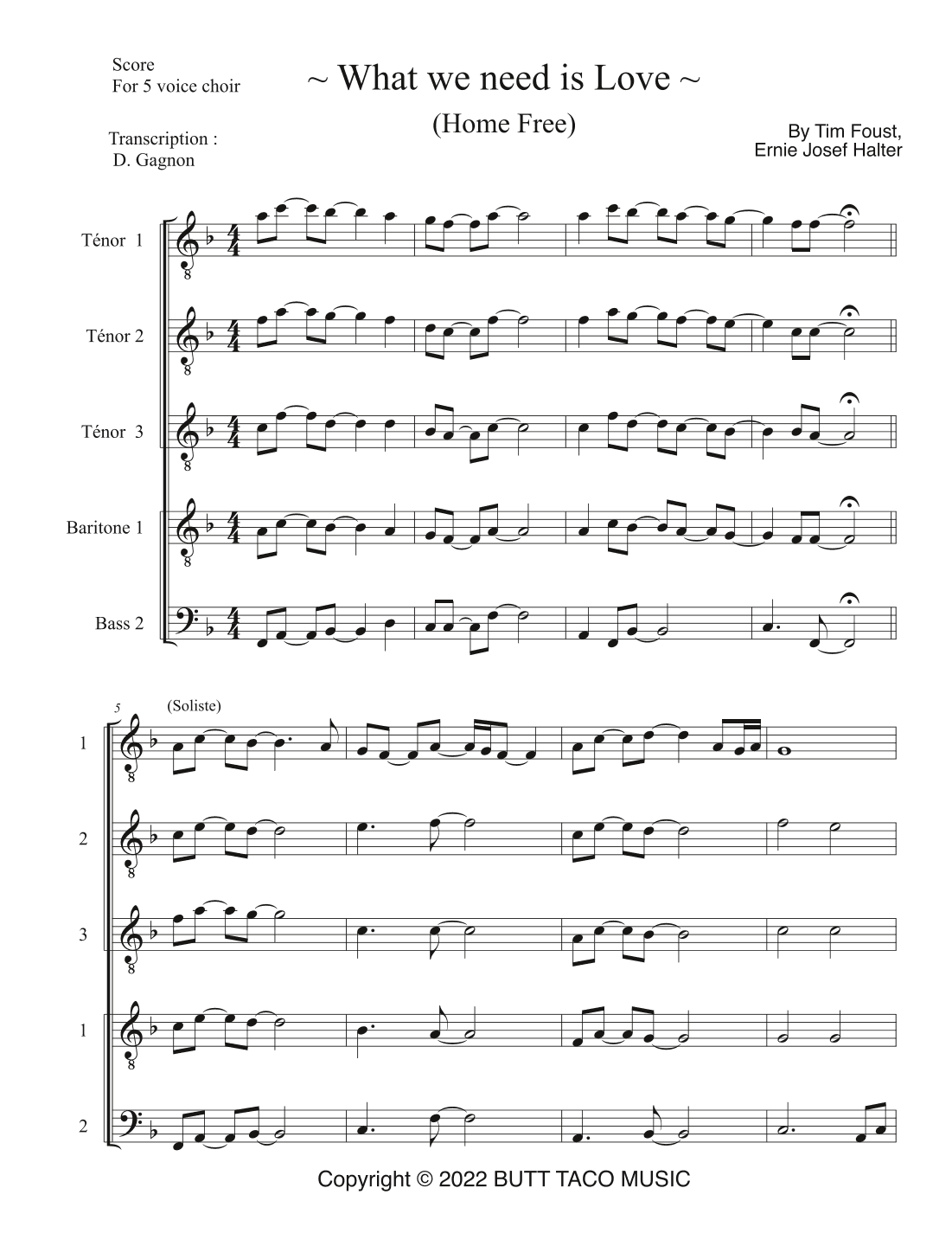 What We Need Is Love (arr. Transcription D. Gagnon)