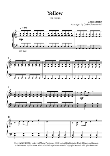 Yellow (arr. Claire Summerbell)