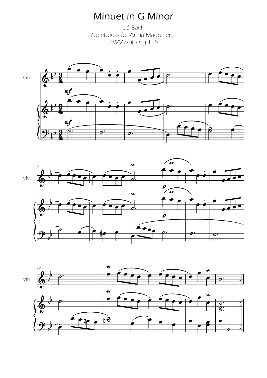 Minuet in G minor BWV Anh. 115 - Bach - Violin (arr. Ygor Nunes)