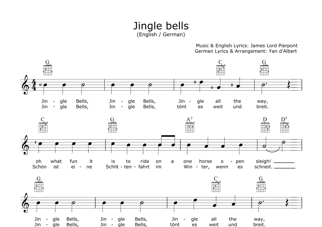 Jingle Bells (English & German Words, Arr.: Yan d'Albert)