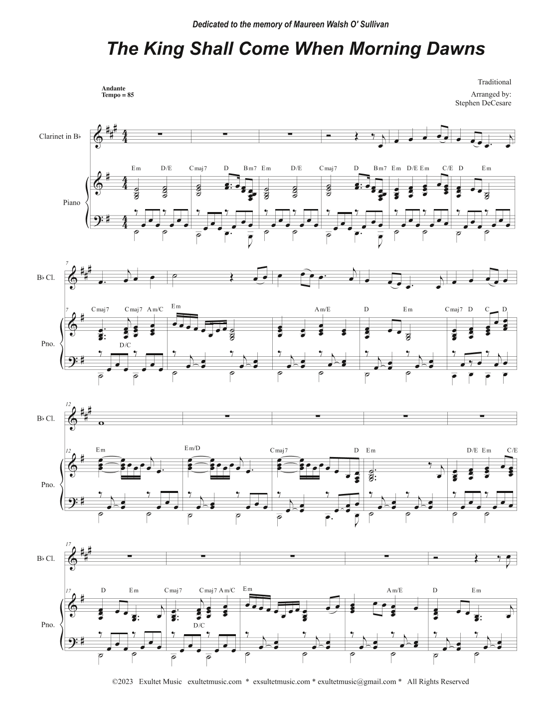 The King Shall Come When Morning Dawns (Bb-Clarinet solo and Piano) (arr. Stephen DeCesare)