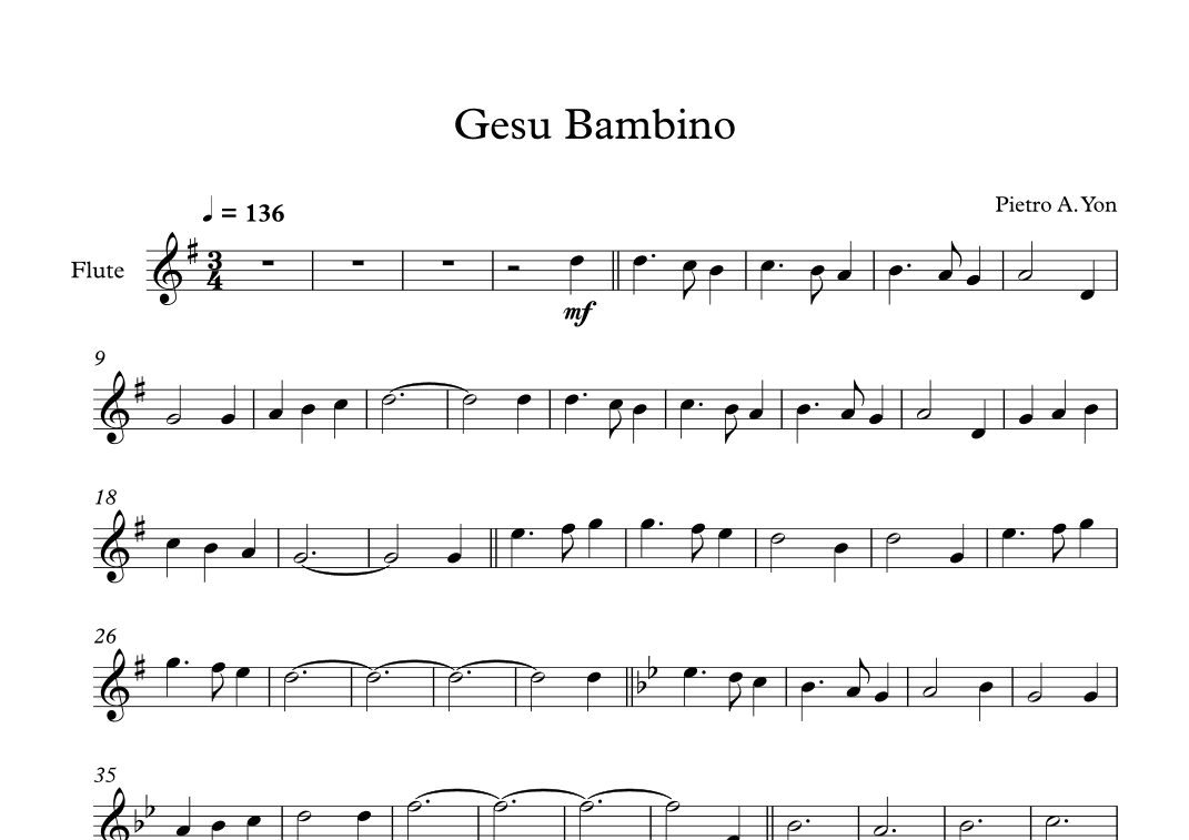 Gesu Bambino (The Infant Jesus) - Pietro A. Yon (Flute) (arr. Digital Book Music)