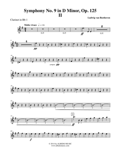 Beethoven Symphony No. 9, Movement II - Clarinet in Bb 1 (Transposed Part), Op. 125 (arr. Doug Clyde)