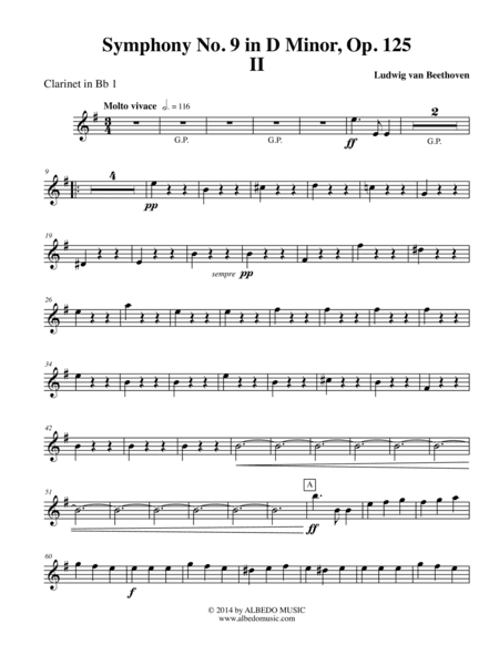 Beethoven Symphony No. 9, Movement II - Clarinet in Bb 1 (Transposed Part), Op. 125 (arr. Doug Clyde)