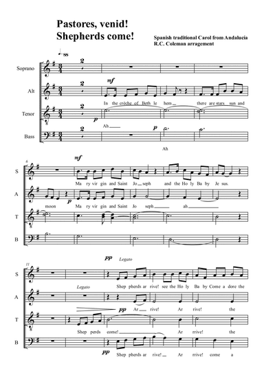 Shepperds come (Pastores venid) (arr. R. C.Coleman)
