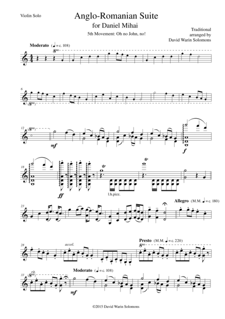 Oh No John No (The Lass of Richmond Hill) from Anglo-Romanian Suite for solo violin (arr. David Warin Solomons)
