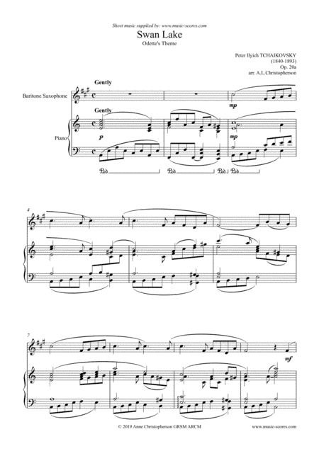 Swan Lake - Odette's Theme - Baritone Saxophone and Piano (arr. Anne L Christopherson GRSM ARCM)