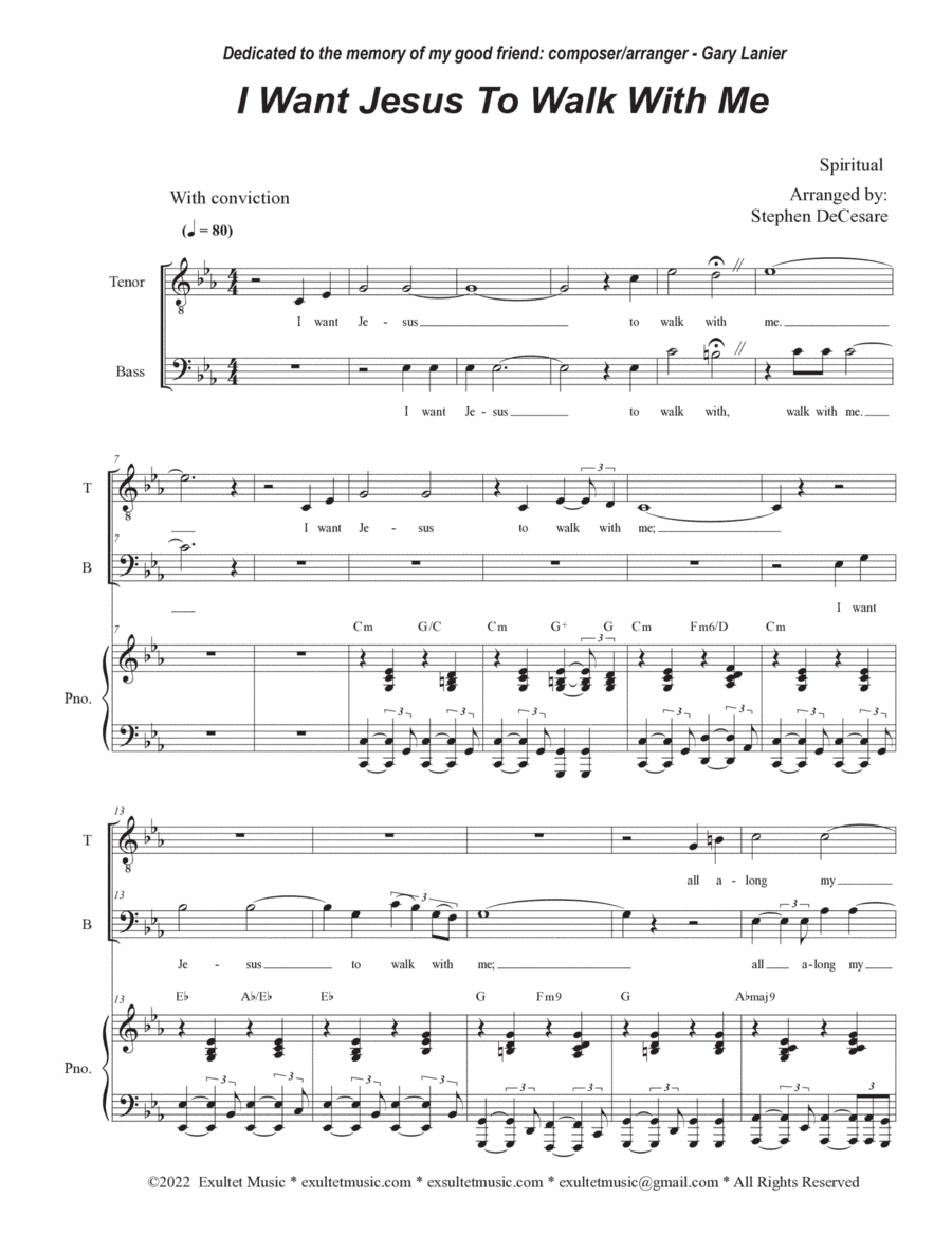 I Want Jesus To Walk With Me (Duet for Tenor and Bass solo) (arr. Stephen DeCesare)