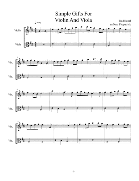Simple Gifts For Violin And Viola (arr. Neal Fitzpatrick)