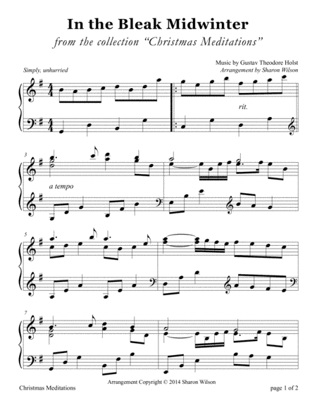 In the Bleak Midwinter (LARGE PRINT Piano Solo) (arr. Sharon Wilson)
