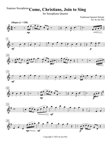 Come, Christians, Join to Sing for Saxophone Quartet (arr. Ian Wei)