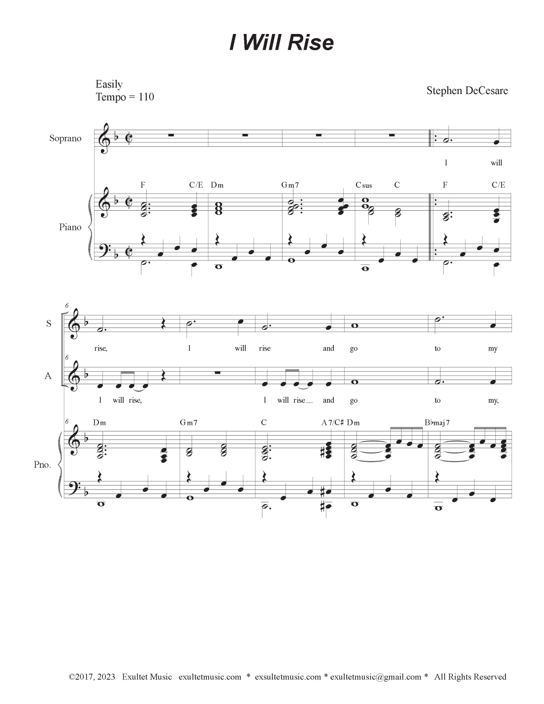I Will Rise (Psalm 51) (2-part choir - (SA)