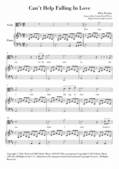 Can't Help Falling In Love (arr. Ahiva Editions)