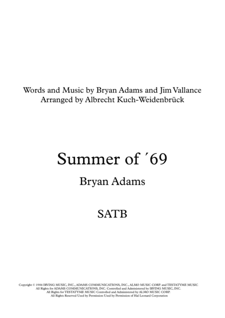 Summer Of '69 (arr. Albrecht KuchWeidenbrück)