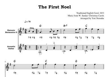 The First Noel - For Harmonica key G and Acoustic Guitar (Very Easy Christmas Carol) (arr. Yuri Noronha)