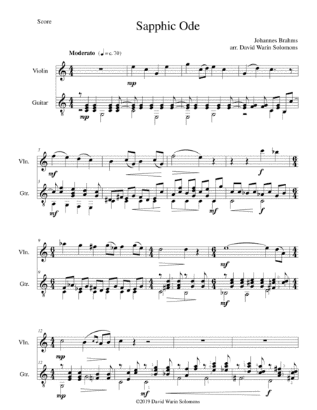 Sapphic Ode for violin and guitar (arr. David Warin Solomons)