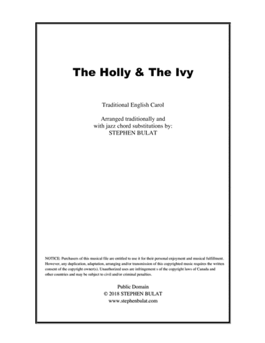 The Holly And The Ivy - Lead sheet arranged in traditional and jazz style (key of G) (arr. Stephen Bulat)