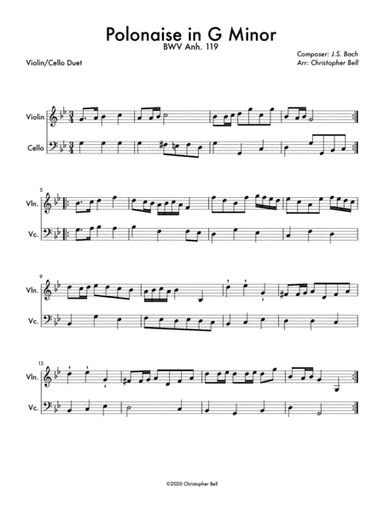 Polonaise in G minor, BWV Anh. 119 (Violin/Cello Duet) (arr. Christopher Bell)
