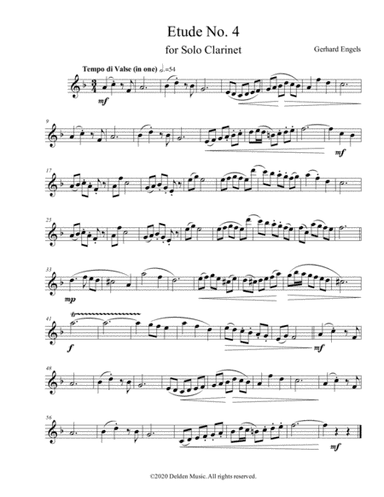 Etude No. 4 is for intermediate clarinet and is part of a series.