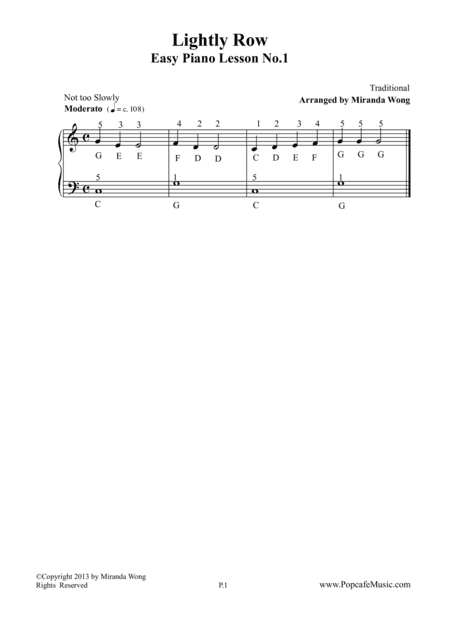 Lightly Row - Easy Piano Lesson No.1 (arr. Miranda Wong)