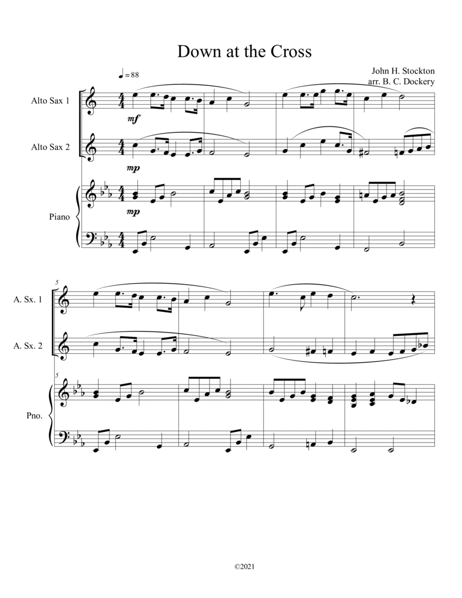 Down at the Cross (alto sax duet) with optional piano accompaniment (arr. B. C. Dockery)