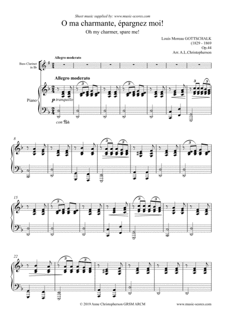 O ma charmante, épargnez moi - Bass Clarinet and Piano (arr. Anne Christopherson ARCM GRSM)