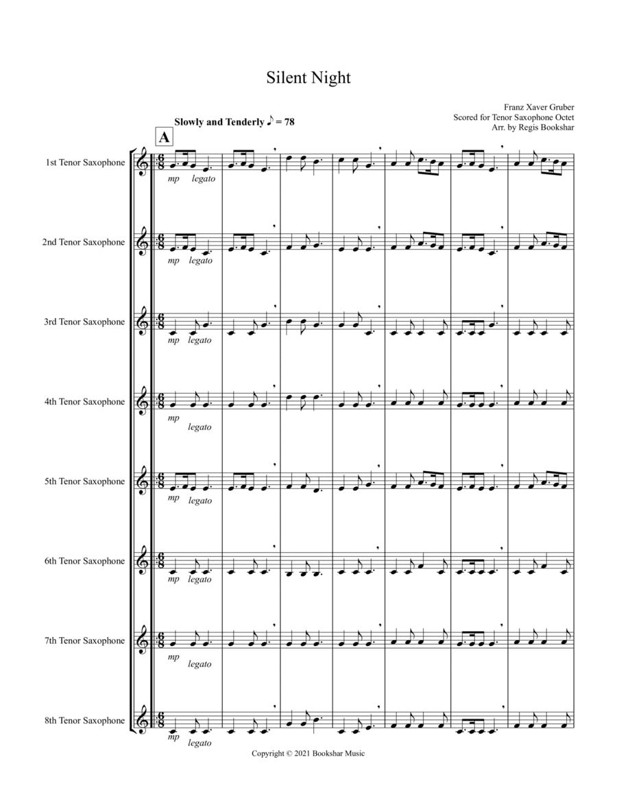 Silent Night (Bb) (Tenor Saxophone Octet) (arr. Regis Bookshar)