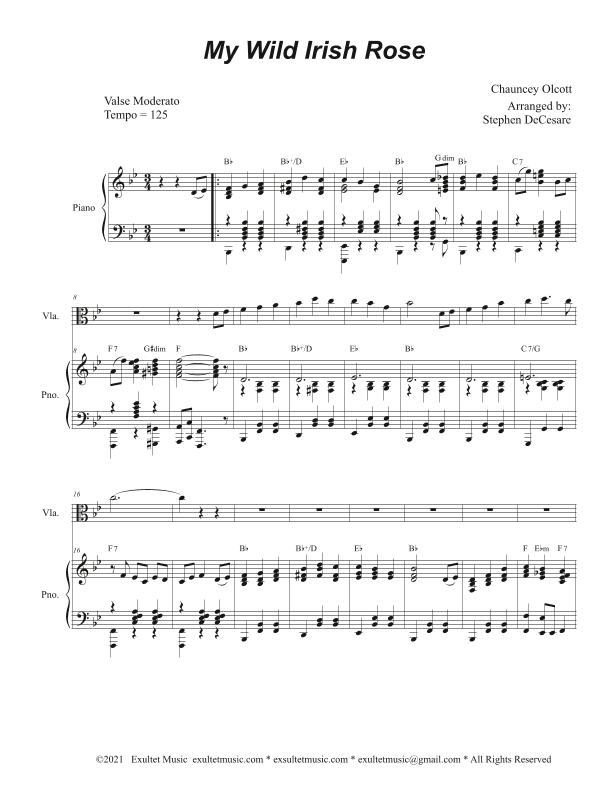 My Wild Irish Rose (Viola solo and Piano) (arr. Stephen DeCesare)