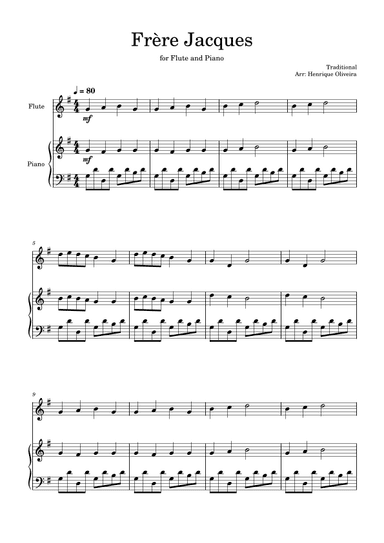 Frère Jacques (Flute and Piano) - Beginner Level (arr. Henrique Oliveira)