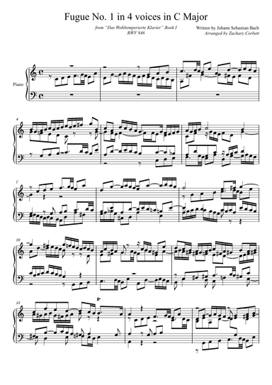 Fugue No. 1 BWV 846 in C Major (arr. Zachary Corbett)