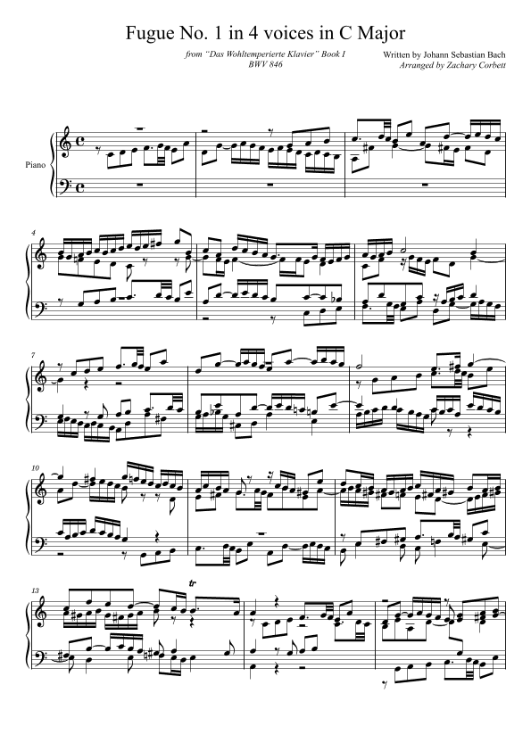 Fugue No. 1 BWV 846 in C Major (arr. Zachary Corbett)