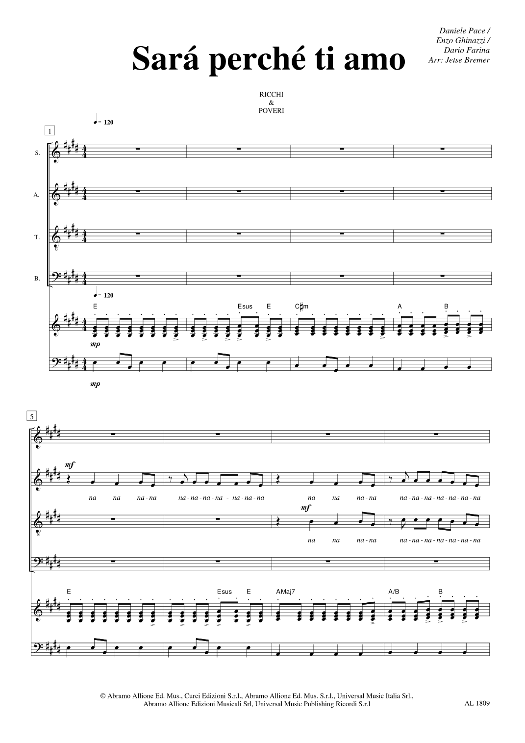 Sara Perche Ti Amo (arr. Jetse Bremer)