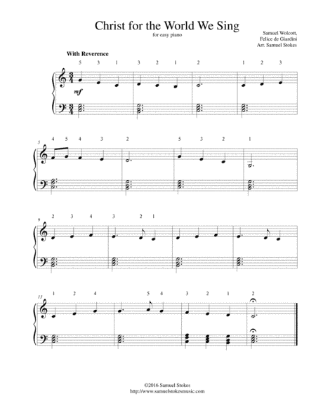 Christ for the World We Sing - for easy piano (arr. Samuel Stokes)