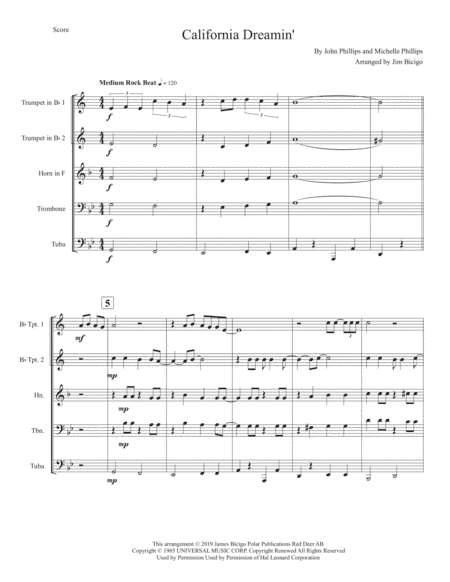 California Dreamin' (arr. Jim Bicigo)