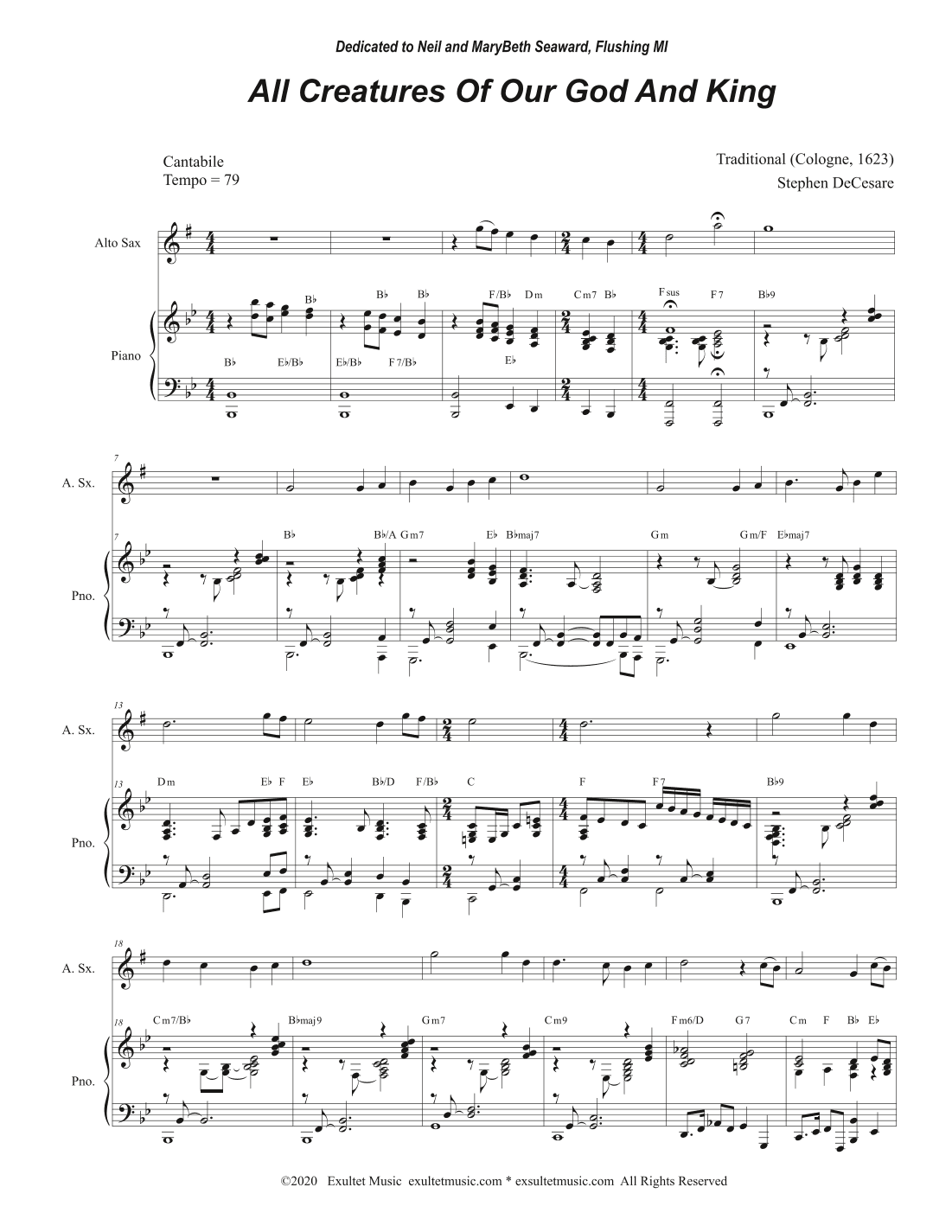 All Creatures Of Our God And King (Alto Saxophone and Piano) (arr. Stephen DeCesare)