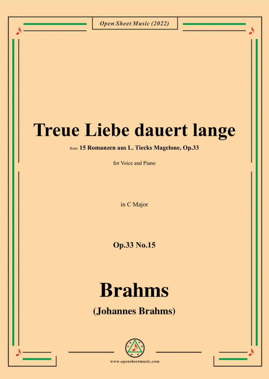 Brahms-Treue Liebe dauert lange,Op.33 No.15 in C Major (arr. Open Cloud)