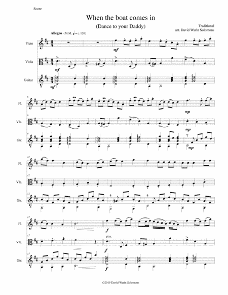 When the boat comes in (Dance to your Daddy) for flute, viola and guitar (arr. David Warin Solomons)