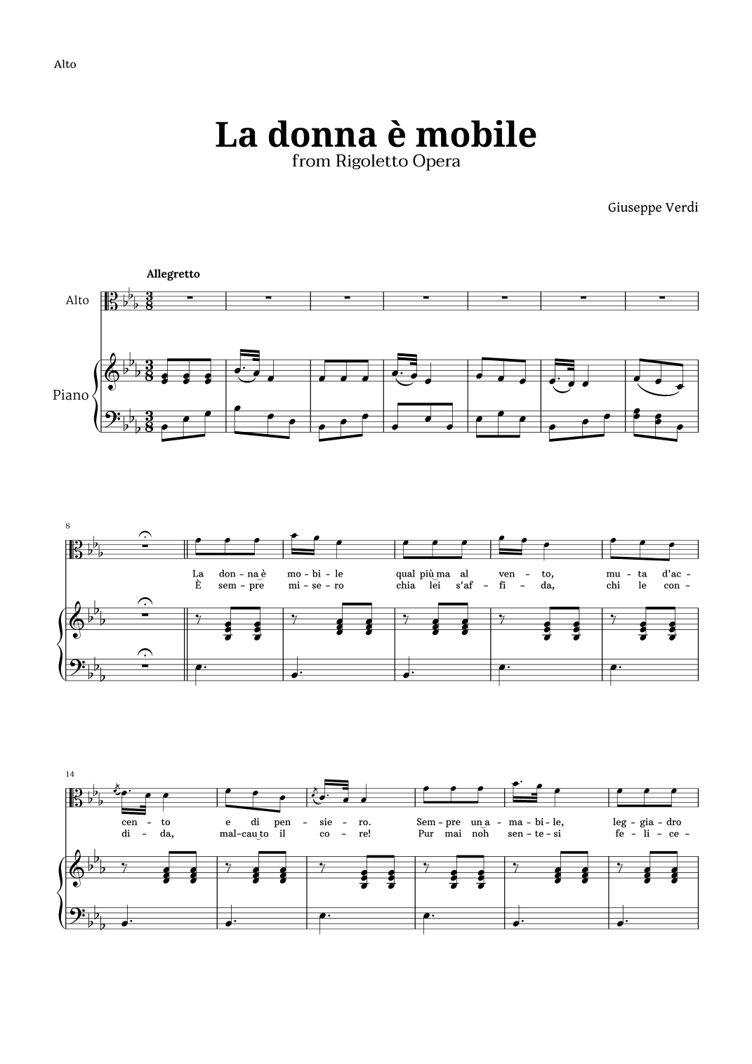 La donna è mobile in E-flat major for Contralto and Piano (arr. Langanho)