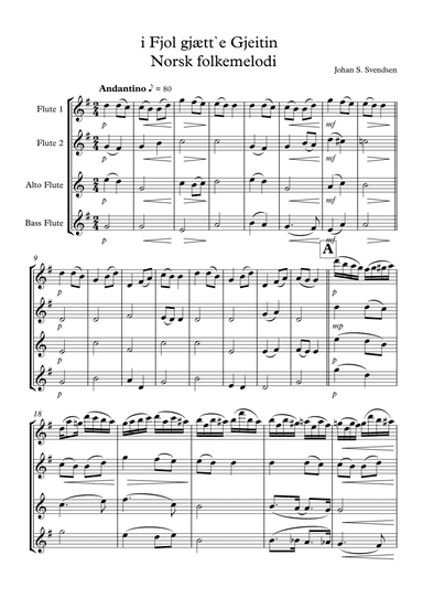 Norwegian folk song for 4 mixed flute intermidiat (arr. Jan Aagaard)